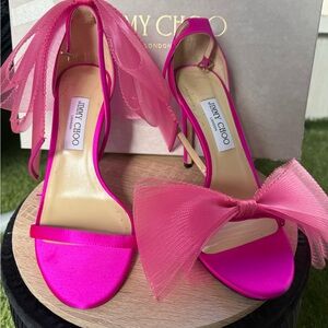 Jimmy Choo Fuchsia Satin Heels with Bow